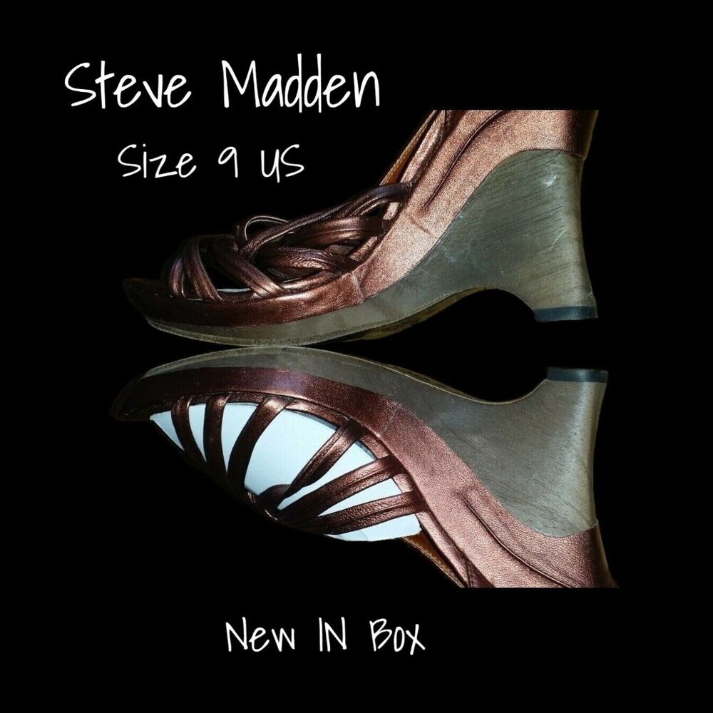 Steve Madden Luminus Wedge Sandals Copper Leather Size 9 - New in Box